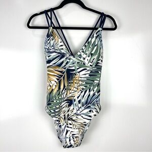 Hurley Women's One-Piece Swimsuit Tropical Leaves Strappy Size Medium UPF 50+